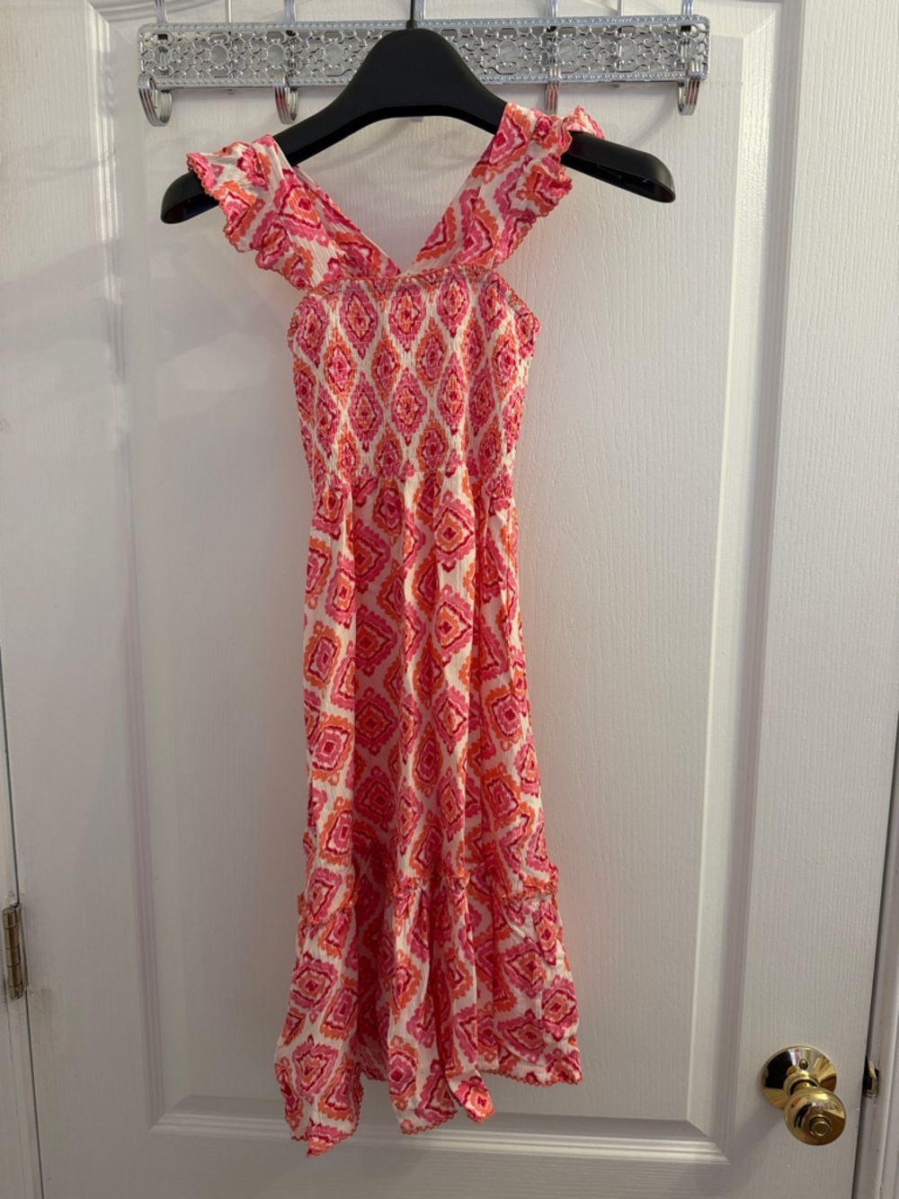Jessica Simpson Pink & Cream Printed Ruffle Maxi Dress